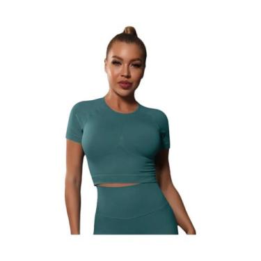 Imagem de Camiseta Esportiva Feminina Sem Costura - Manga Curta para Ioga, Fitne