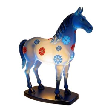 Imagem de MFMEXUL Luminária de mesa em resina com formato de cavalo, luminária de cabeceira USB com cúpula em formato de flor para adultos.