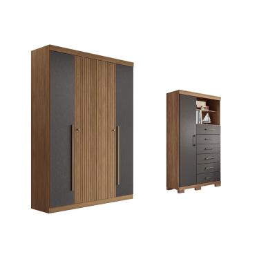 Imagem de Guarda Roupa +Cômoda 2 Peças QC346 Jatobá/Grafite - Santos Andirá