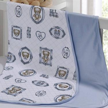 Imagem de Cueiro Duplo Tecebem Baby Guilherme Malha 100% Algodão Estampado Kinder 80cm X 90cm Azul
