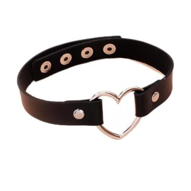Imagem de Gargantilha preta feminina com coração ajustável, colar de poliuretano para festa, cosplay, Natal, aniversário, joias para presentes