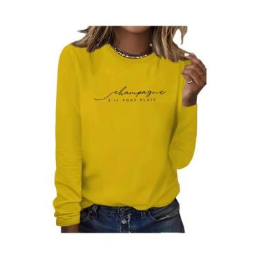 Imagem de Camiseta Feminina De Manga Longa 100% Algodão Com Estampa Cruzada, Bas