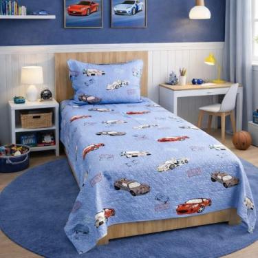 Imagem de Colcha Cobre leito Infantil 2 Peças Dupla Face Estampada Cor:Carros - 