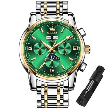 Imagem de Relógios Mecânicos Automáticos OLEVS para Homens, Frase da Lua Multifunções, Esqueleto Tourbillon Auto Wind Cronógrafo Masculino Luminoso À Prova D'Água Sem Bateria Relógio de Pulso Azul/Verde/Preto, Automatic men's watch green face 6633
