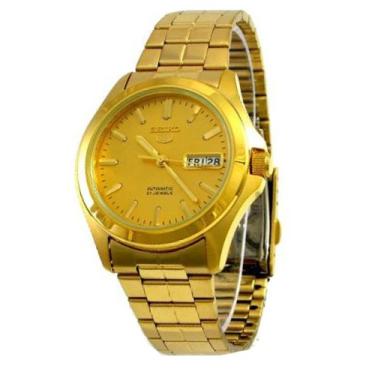 Imagem de Seiko Relógio analógico masculino SNKK98 de aço inoxidável com mostrador dourado