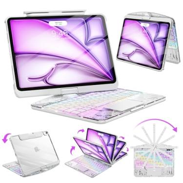 Imagem de SIBEITU Capa transparente com teclado sem fio para iPad Air de 13 polegadas (M3 2025/M2 2024) e iPad Pro de 12,9 polegadas, 6ª 5ª e 4ª geração com suporte para lápis, trackpad multitoque e