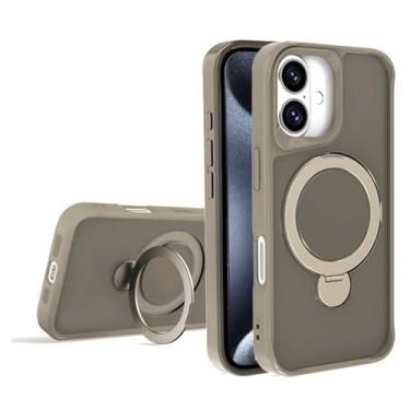 Imagem de Capa para iPhone 14 com suporte magnético giratório de 360° em metal e acabamento fosco na parte traseira, marrom.