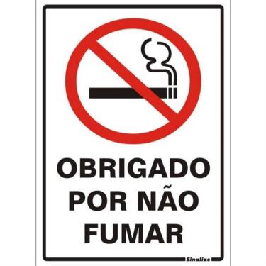 Imagem de Placa de Poliestireno Autoadesiva 20x30cm Obrigado Por Não Fumar 250 Ak Sinalize Placa 30x20 Ob