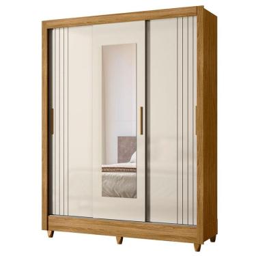 Imagem de Guarda Roupa Casal Bolívia 3 Portas de Correr 2 Gavetas MDP-MDF Freijó Off White Moval Móveis