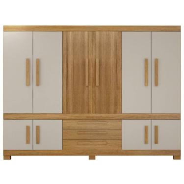 Imagem de Guarda Roupa Bem Te Vi 10 Portas 3 Gavetas 100 MDF Cinamomo-Off White Valdemoveis