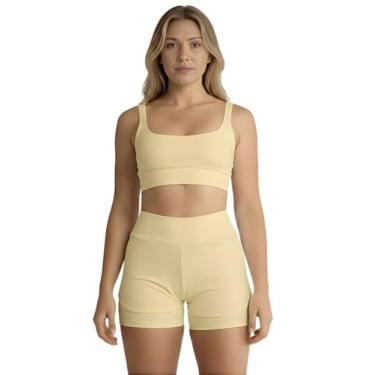 Imagem de Conjunto de Short Duplo Fitness Academia Treino Feminino Cor:AmareloTa