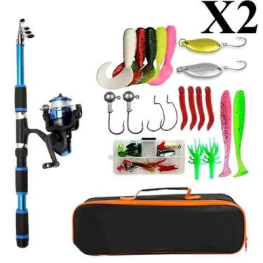 Imagem de Kit De Vara De Pesca Telescópica Portátil Com Carretilha, Iscas E Anzó