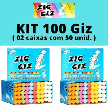 Imagem de Giz Colorido Zig Giz Plastificado Lousa Escolar Pacote 100 U - Congrat