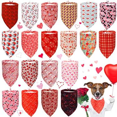 Imagem de 20 peças bandana lavável para cães, lenço quadrado xadrez, lenço de cachorro, cachecol para cães, acessórios para cães pequenos, médios, gatos, animais de estimação, Natal, Dia dos Namorados, 20 estilos (padrões românticos)