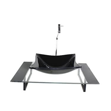 Imagem de KIT CUBA DE VIDRO QUADRADA COM TAMPO 60CM PRETO E SUPORTE TORNEIRA VALVULA