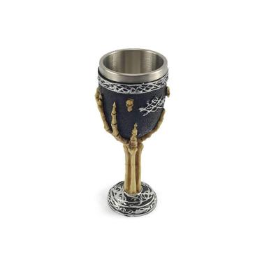 Imagem de Taça Cálice Em Aço Inox e Resina Crânio Medieval Mão Esqueleto Osso Rock Colecionável Decorativo Coquetel Cerveja