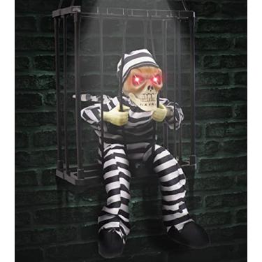 Imagem de Decorações animadas de Halloween gritando, adereço de decoração de Halloween com sensor de movimento, gaiola de caveira assustadora, decoração de casa assombrada de prisioneiros, fantasma de suspensão