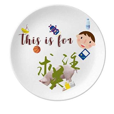 Imagem de Prato de porcelana Preocupado Permission Allow Pigs Understand Prato redondo para meninos