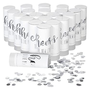 Imagem de Sparkle and Bash Varinhas de confetes de casamento – 3,8 x 10 cm, pacote com 20, prata e branco – Dispensador de folha metálica para envio, chá de panela, recepção e festa de noivado