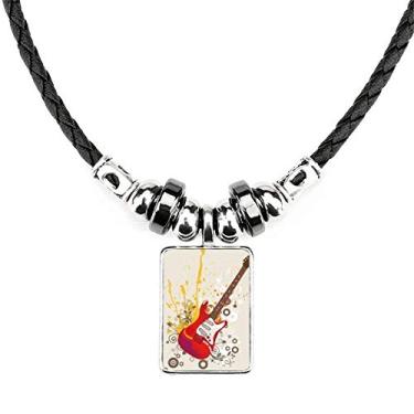 Imagem de DIYthinker Colar de guitarra elétrica, jazz, música, cultura, joias, torque, pingente de corda de couro
