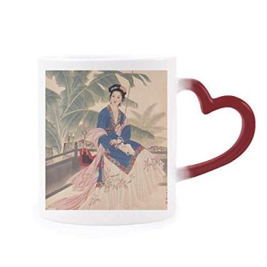 Imagem de Caneca de flor de folha branca azul rosa roupas sensível ao calor Caneca vermelha muda de cor