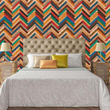 Imagem de Papel De Parede Adesivo Mosaico Madeira Lavável Cozinha 3 Metros