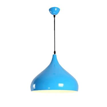 Imagem de Lâmpada pendente de arte semicircular criativa de alumínio, luminária suspensa de cabeça única, lustre de estilo rústico, luminária de teto, luminária para bar de restaurante (cor: azul-b, tamanho: 40