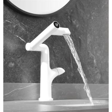 Imagem de Torneira de lavatório Display digital inteligente Torneira de lavatório LED, lavatório de rotação de 360° Torneiras misturadoras de pia de água quente e fria (Cor: Branco 2)