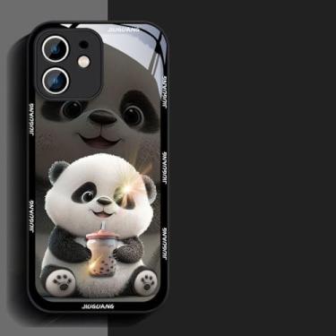 Imagem de TEETSY Capa protetora de vidro e desenho animado panda para iPhone 14 13 12 11 Pro Max capa protetora à prova de choque com lente completa [Cor: 5, tamanho: para iPhone 15 Pro]