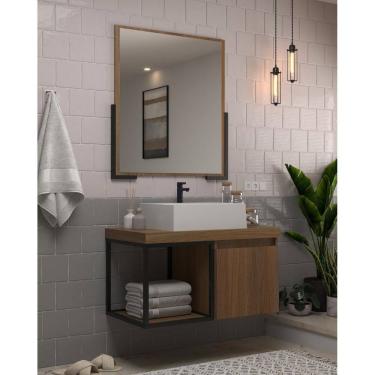 Imagem de Conjunto Balcão para Banheiro com Espelheira Miami 80 Noce