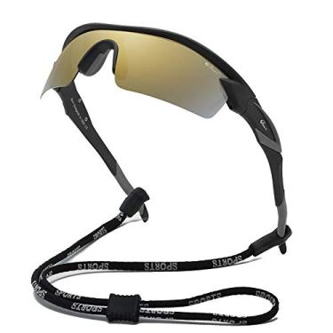 Imagem de Bevi Óculos de sol esportivos polarizados TR90 armação inquebrável para homens, mulheres, corrida, ciclismo, golfe, beisebol, Gold/Black