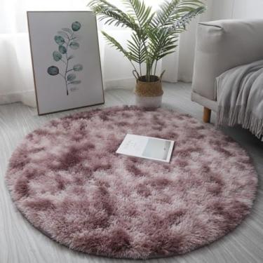 Imagem de Círculo redondo shaggy tapete sala de estar quarto tapete decoração casa tapete peludo, roxo, 40cm