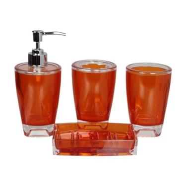 Imagem de YWJLQH 4Pcs Suporte para Escova de Dentes, Dispensador de Sabão, Itens Essenciais para Apartamentos, Estojo de Armazenamento de Acrílico, Saboneteira, Copo P, Laranja, Tamanho real