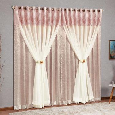Imagem de Cortina Com Voil E Cetim Amassado Nobreza 2,00 X 1,70 Rose - Decorativ