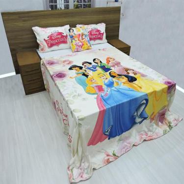 Imagem de Manta Casal Fronha E Almofada Princesas Cobertor Fleece 4pç - Fantasia