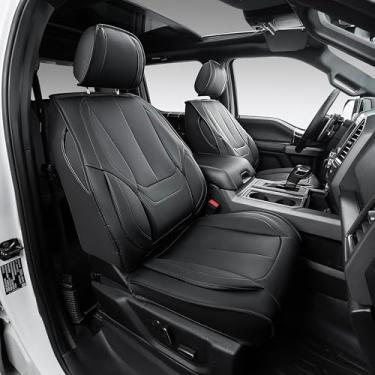 Imagem de OASIS AUTO Capas de assento personalizadas compatíveis com Ford F-150 2015-2023/F-150 Lightning 2022-2023/Super Duty 2017-2023 (conjunto completo, preto)