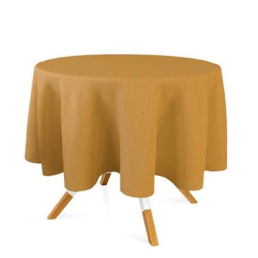 Imagem de Toalha de Mesa Redonda em Tecido Jacquard Dourado e Preto Liso Tradici