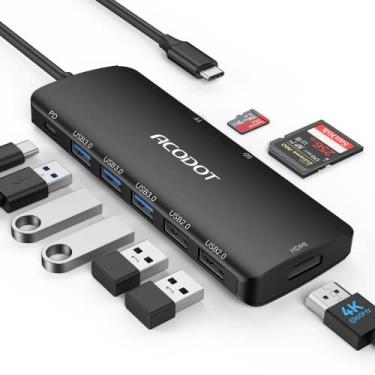Imagem de Hub USB C, Acodot 9 em 1 USB C para adaptador multiportas HDMI 4K @60HZ, 3 portas USB 3.0, leitor de cartão SD/TF, 100W PD, adaptador multiportas USB C Hub para MacBook Pro Air, HP XPS etc, preto