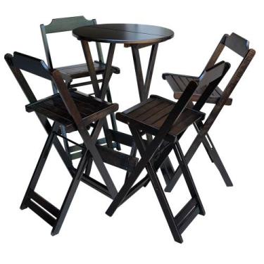 Imagem de Jogo de Mesa Bistrô de Madeira com 4 Cadeiras Dobravel Ideal para Bar 