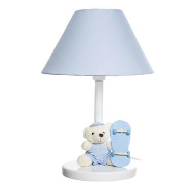Imagem de Abajur Madeira Urso Skate Azul Quarto Bebê Infantil Menino - Potinho d