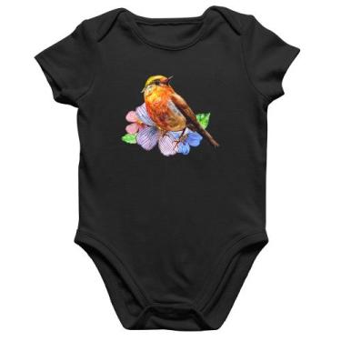 Imagem de Body Bebê Algodão Pássaro e Flores - Foca na Moda, Preto, P