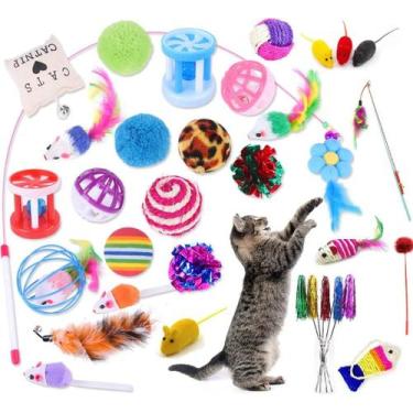Imagem de Kit 5 Brinquedos Interativos Para Gato Com Varinha Diversão Marca Baco