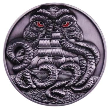 Imagem de H.P. Lovecraft Cthulhu Necronomicon Cosmic Horror Mythos Great Old One Ship Sail Ocean Sea Hydra Kraken Emblema de broche esmaltado de 4 cm, 1.6 Inches, esmalte, Esmalte