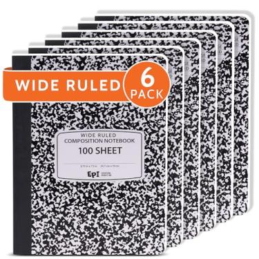 Imagem de EPI Caderno de redação pautado largo, 100 folhas (200 páginas), pacote com 6, cadernos de mármore preto de capa dura