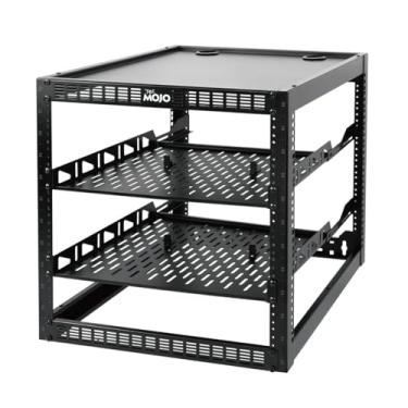 Imagem de Tecmojo Rack de rede de estrutura aberta 12U para equipamentos de TI e AV, suporte AV no chão ou na parede, com 2 prateleiras de rack 1U e ferragens de montagem, rack de rede para dispositivos de rede