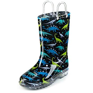 Imagem de Botas de chuva para bebês e crianças com alças fáceis de calçar – Cores e designs para meninos e meninas – da Puddle Play, Dinossauros/Preto, 13 Little Kid