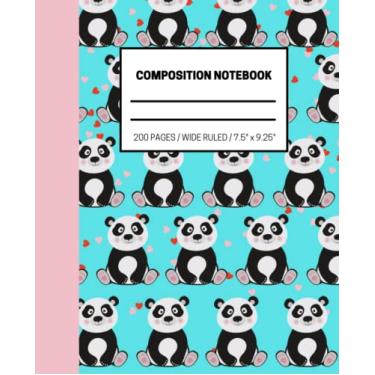 Imagem de Composition Notebook: Pandas, Hearts, 200 Pages, Wide Ruled, For Girls, Women, Kids, Back To School