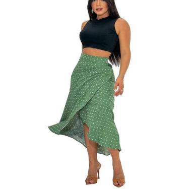 Imagem de Saia Envelope Estampada Feminino Forrada Zig Zag Transpassada Poa Pare