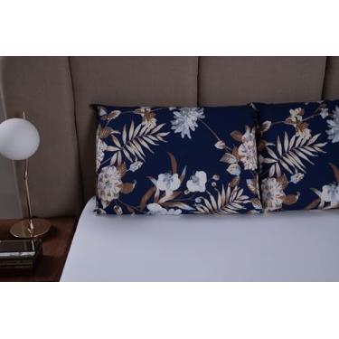 Imagem de Jogo de Lençol 100% Algodão 200 Fios Lençol Com Elastico Lençol e Fronha ESTAMPADO CAMA BOX E COMUM, Lençol Solteiro, Casal e Queen (QUEEN 3 PEÇAS, FLORAL MARINHO)