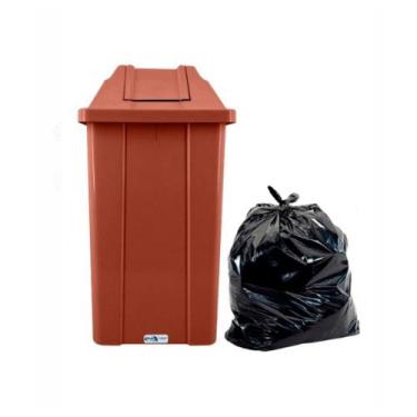 Imagem de Lixeira Marrom 60 L Basculante + Saco de Lixo 60 L 100 Unid - JSN